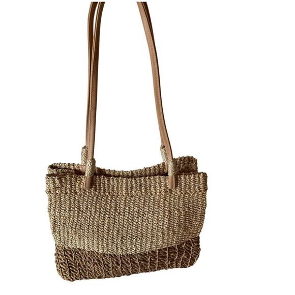 Beach coastal weaved shoulder bag brown and tan - Picture 1 of 7